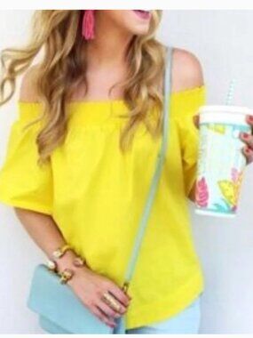 J. Crew Cotton Off the Shoulder Top, Vivid Lemon, SZ 14